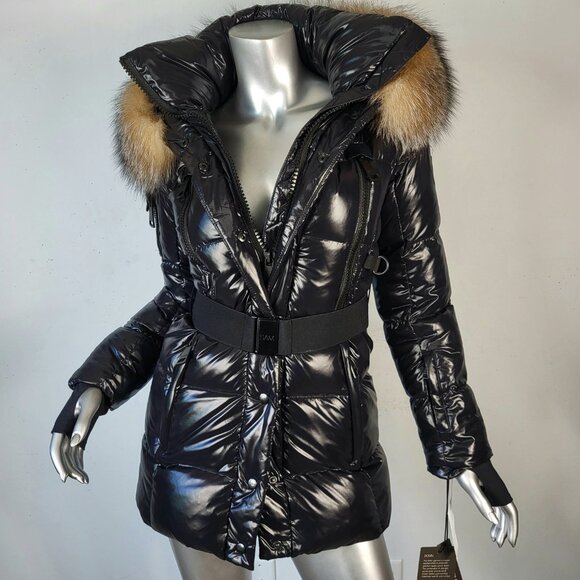 Women's winter warm Black Puffer Jacket with Fur Trim - Picture 7 of 17